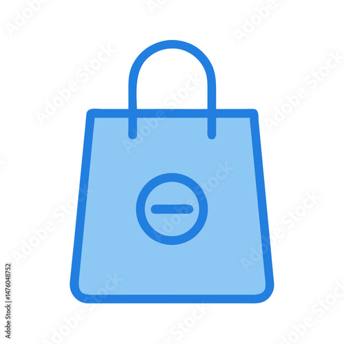 Blue shopping bag with minus sign on a black background