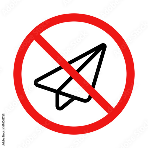 No Paper Plane Sign on White Background