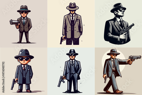 collection of mafia cartoon illustration
