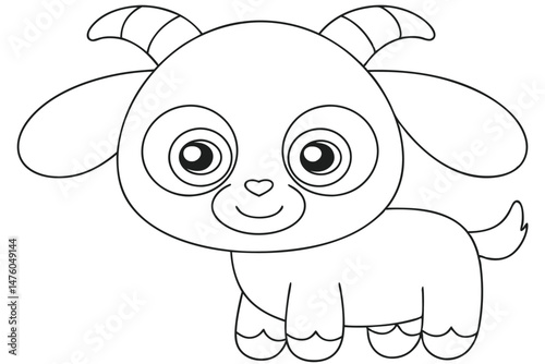 Cute Goat Character Outline Illustration For Coloring Books and Creative Projects Featuring A Smiling Animal.
