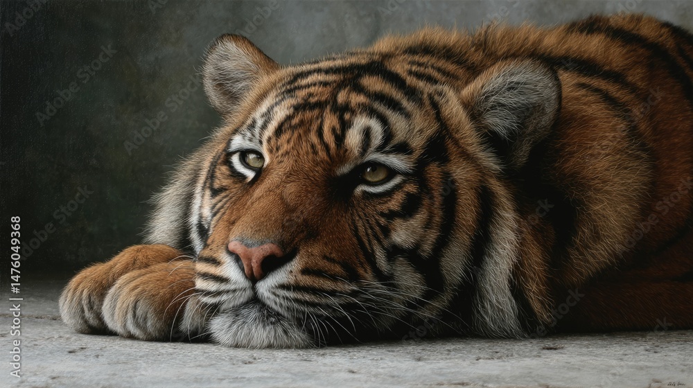 Fototapeta premium Majestic Tiger: A Pensive Portrait in Somber Hues