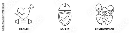 HSE icon set with health, safety, and environment
