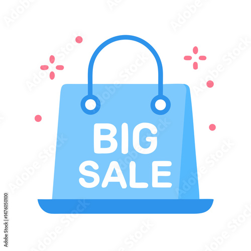 Blue shopping bag with big sale text on black background