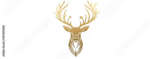 Modern reindeer icon in polished gold with fine elegant antlers