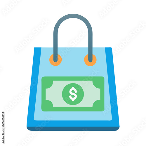 Shopping bag with money icon on black background graphic