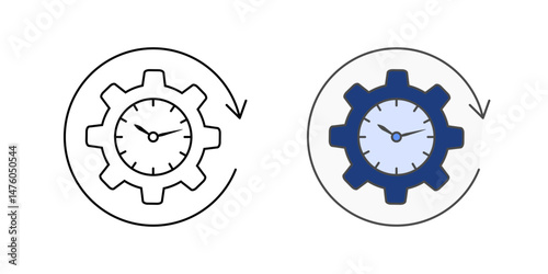 Clock time management icon – gear-shaped clock with circular arrow, symbolizing productivity, time optimization, and efficient scheduling.