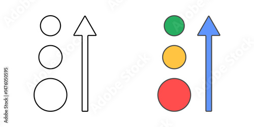 Prioritization icon – red, yellow, and green circles from top to bottom with an upward arrow, symbolizing task hierarchy, importance ranking, and strategic focus.