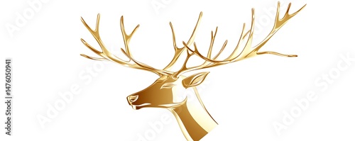 Modern reindeer icon in polished gold with fine elegant antlers