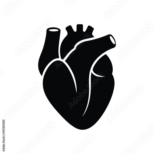 Human Heart Silhouette Vector Icon – Medical Anatomy Symbol Illustration