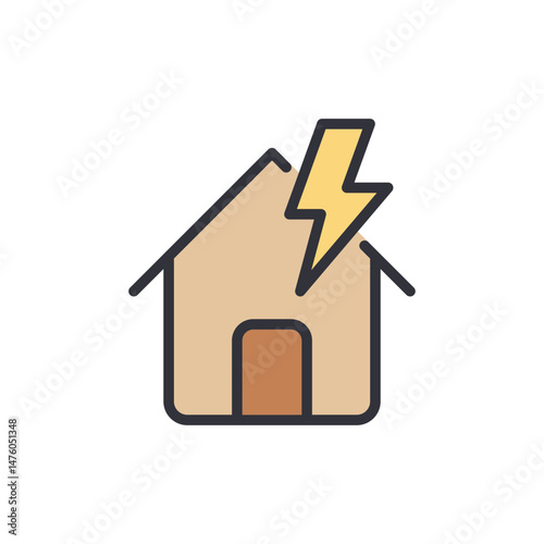 Illustrated Home Being Struck By Lightning On A Transparent Backdrop
