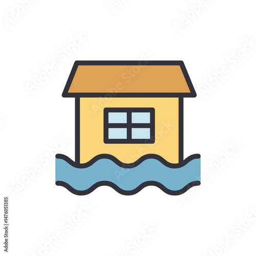 House Inundated By Rising Waters Illustrating Environmental Challenges