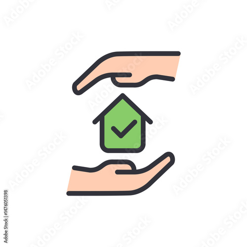 Home Protection And Security Concept With Symbolic Hands And House