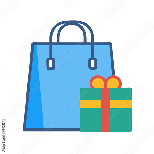 Stylized shopping bag and gift box illustration on black