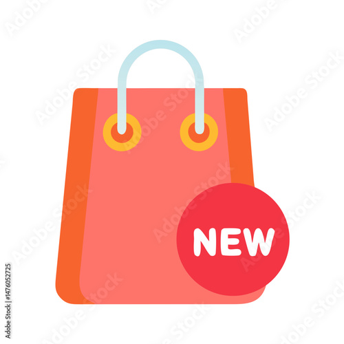 Minimalist shopping bag icon promoting new arrival announcement badge