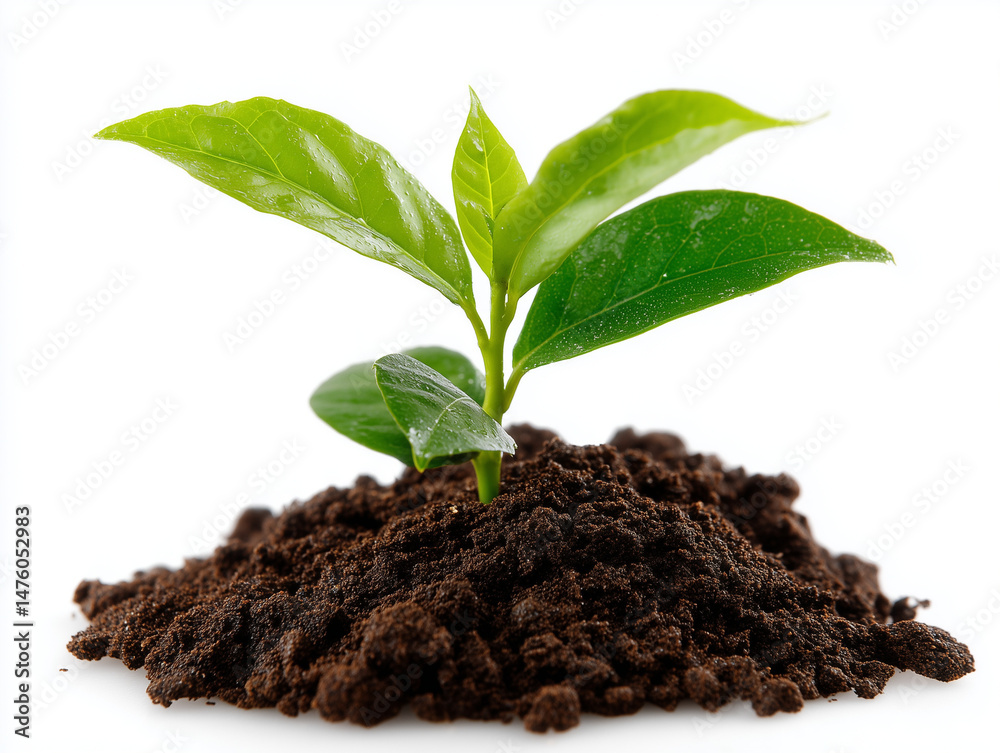 Young green seedling growing from soil isolated on white background Young green seedling growing from soil isolated on white background