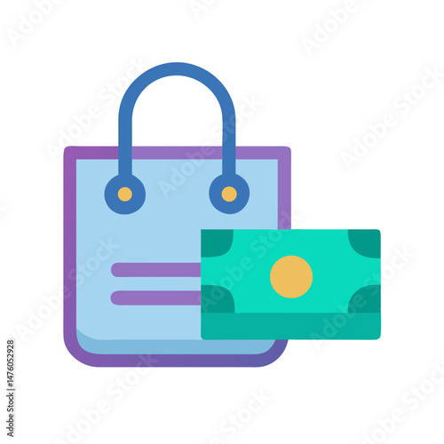 Shopping bag and money icon for financial business promotion
