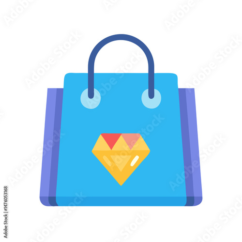 Blue shopping bag with diamond on black background vector