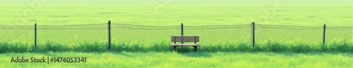 Serene Meadow Bench Fence Green Sunset Tranquil