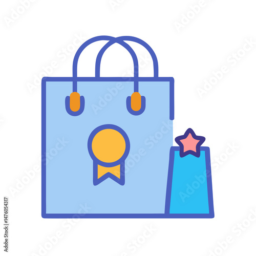 Shopping bag icon illustration with gift and star award