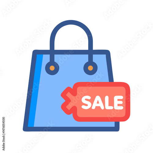 Blue shopping bag with coral sale tag illustration
