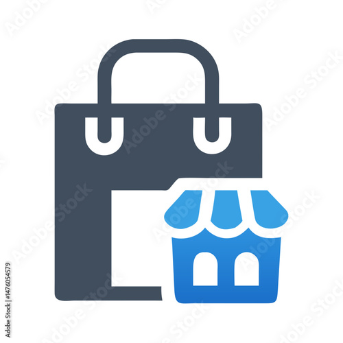 Online shop icon with shopping bag and store front