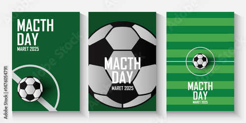 set of football poster, card, banner, flayer, cover template design with copy space, can be use for match day,  sport football background minimalist in flat style.
