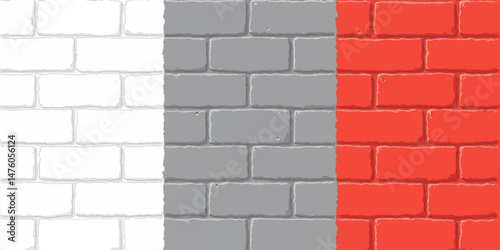 Three-Toned Brick Wall: White, Gray, Red Bricks in Modern Urban Setting