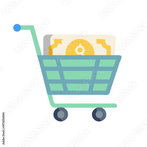 Shopping cart full of money flat style illustration