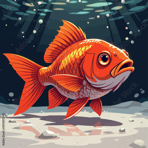 Vibrant orange goldfish swims peacefully, sunlit water, serene aquarium life