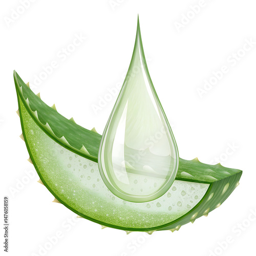 Aloe Vera Leaf Slice with Transparent Droplet Detailed Illustration