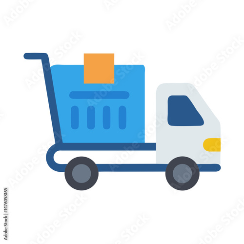 Stylized truck delivering package with simple flat design element