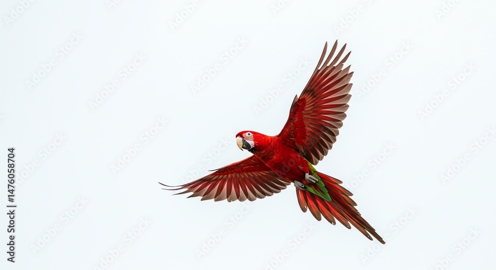 Obraz premium Red Parrot Flying Against White Sky