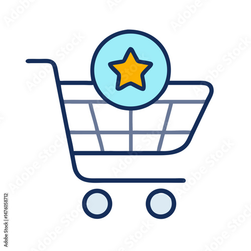 Shopping cart icon with star symbol on black background