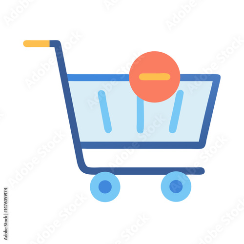 Shopping cart icon with minus symbol on black background