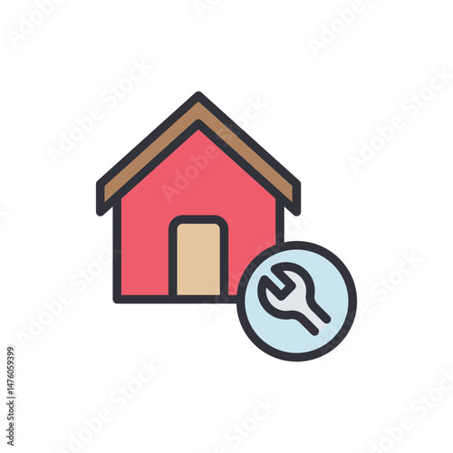 Icon Representing House Repair Or Construction Services With Tool Wrench