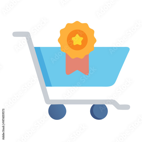 Shopping cart with badge, online shopping reward concept