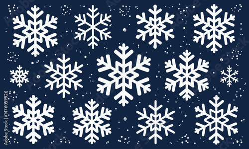 Winter joy: White snowflakes on deep blue background