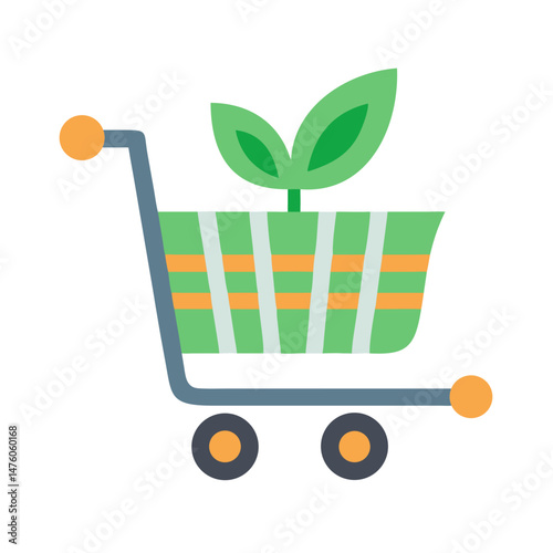 Eco-friendly shopping cart with plant, symbolizing green consumption