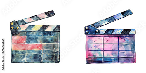 clapper board film watercolor vector illustration
