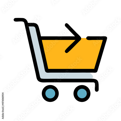 Stylized flat icon of a shopping cart on black