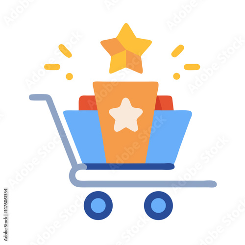 Colorful shopping cart icon with star award bonus items