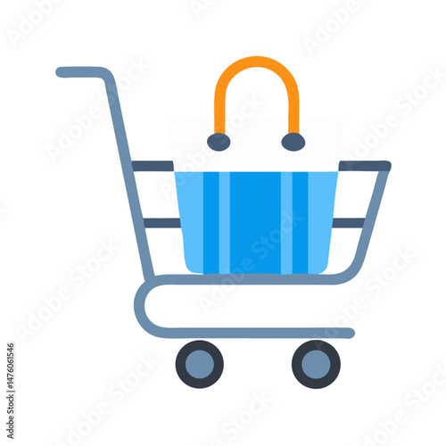 Shopping cart with bag isolated on black background