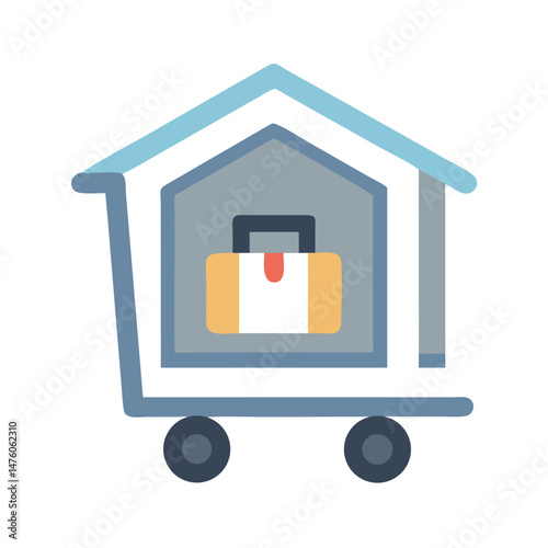 Shopping cart icon transporting a suitcase for online shopping