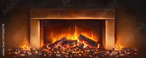 Sleek holiday fireplace icon in warm brown with glowing embers and fine details