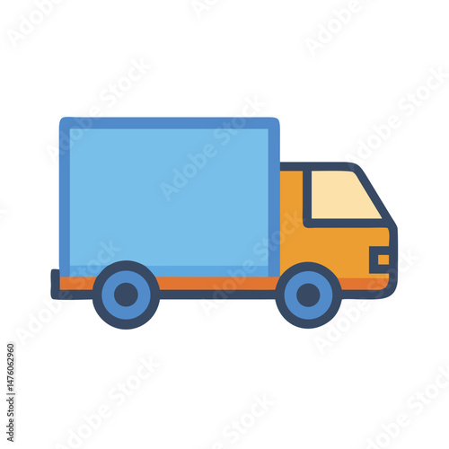 Cartoon delivery truck on black background, shipping and logistics