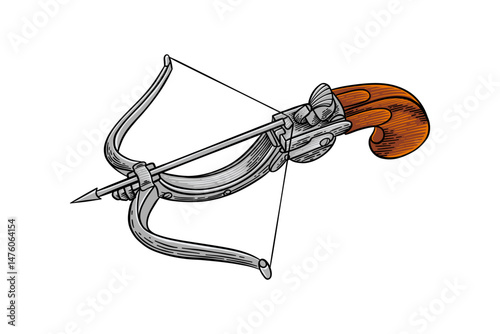 hand drawn color crossbow illustration
