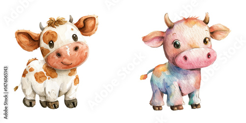 cute cow watercolor vector illustration