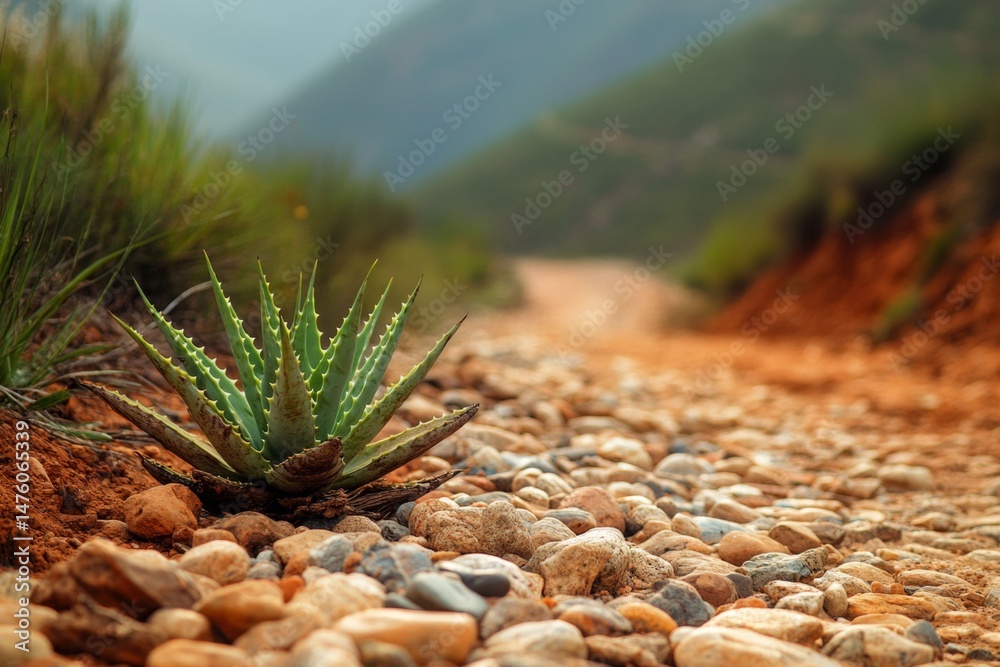 Fototapeta premium A succulent plant by a gravel path