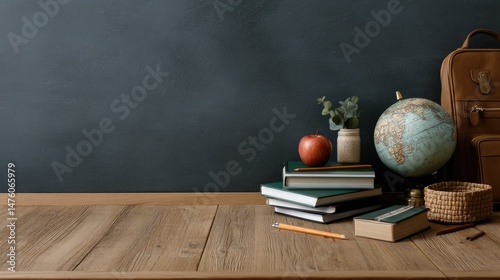 Rustic Back-to-School Still Life: Books, Globe, and Backpack