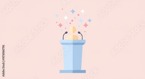 A Speaker at a Podium with Sparkling Effects: Public Speaking Concept Illustration